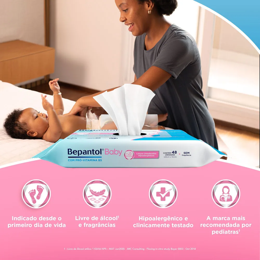 Lenços Umedecidos Bepantol Baby Sem Fragrância Hipoalergênico com Pró-Vitamina B5 48 Unidades 4 pacotes Leve 4 Pague 3