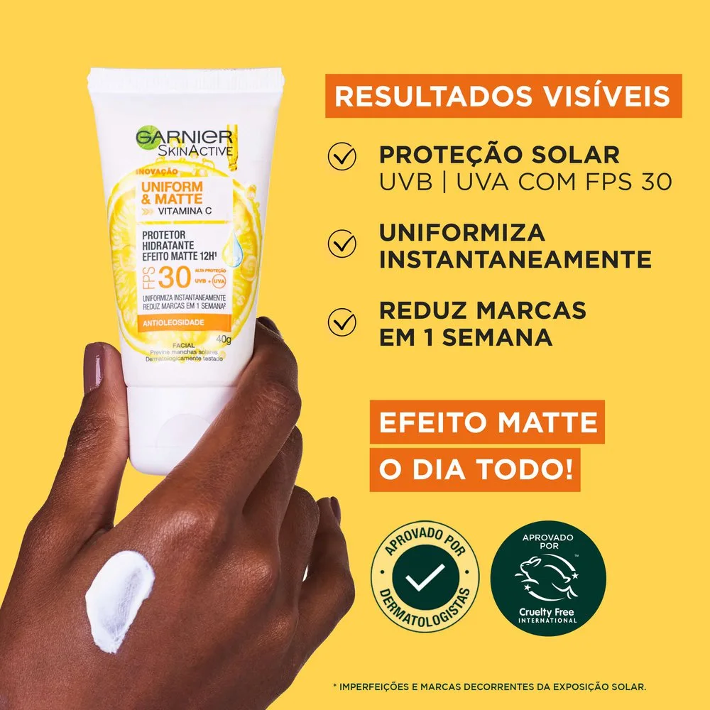 Protetor Solar Facial Garnier Uniform & Matte Hidratante Vitamina C FPS30 40g