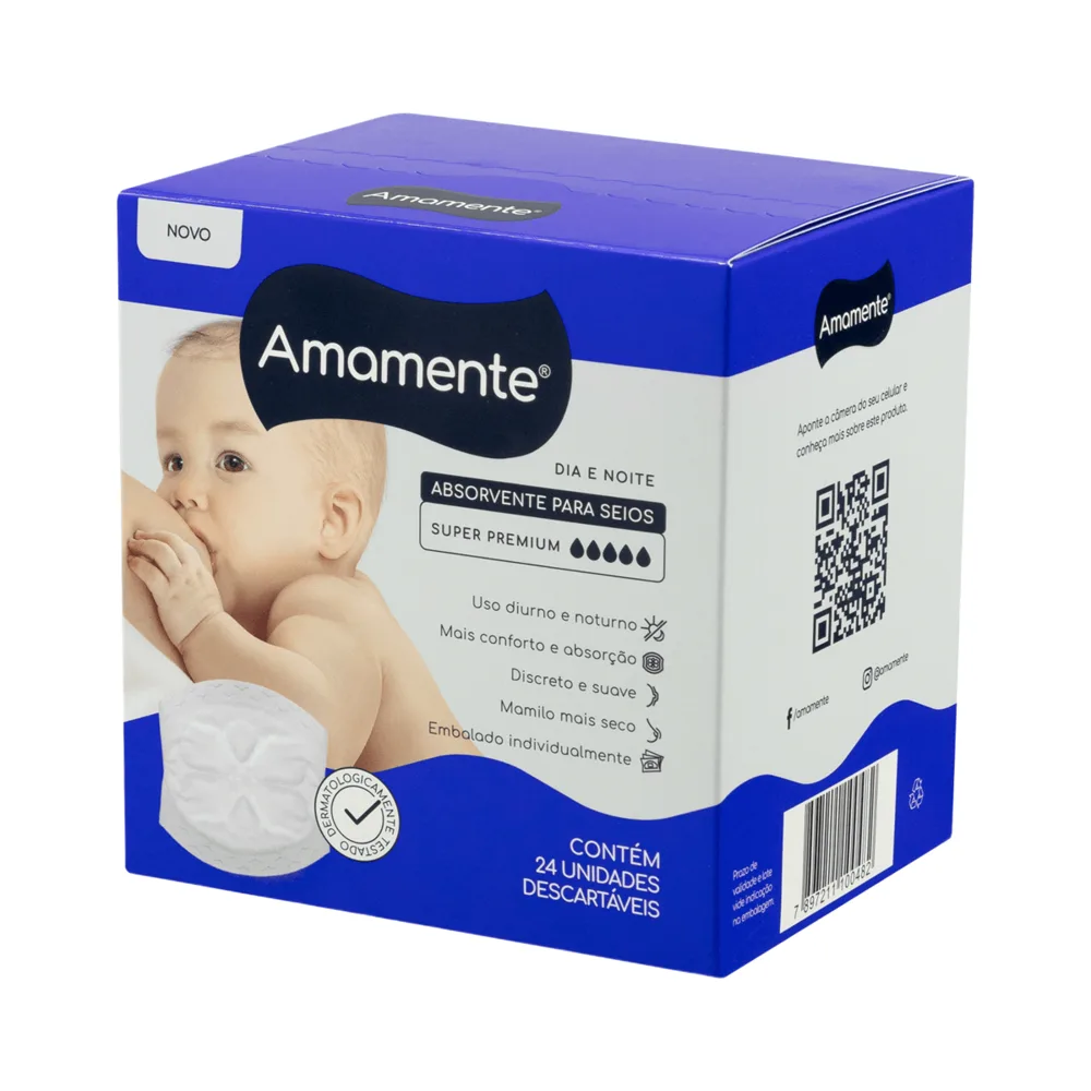 Absorvente para Seios Amamente Super Premium Descartável Dia e Noite 24 Unidades