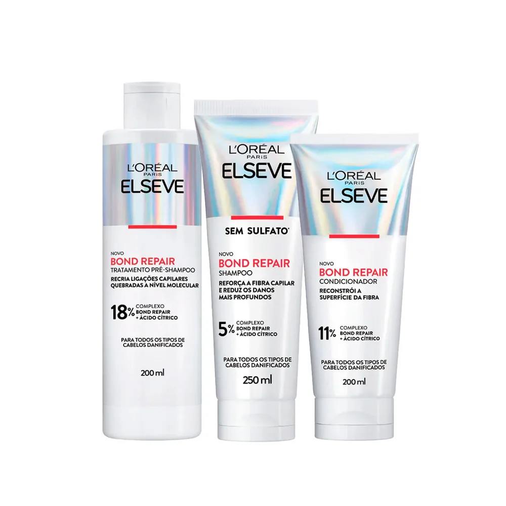 Kit Elseve Bond Repair Pré-Shampoo  200ml + Shampoo 250ml + Condicionador 200ml