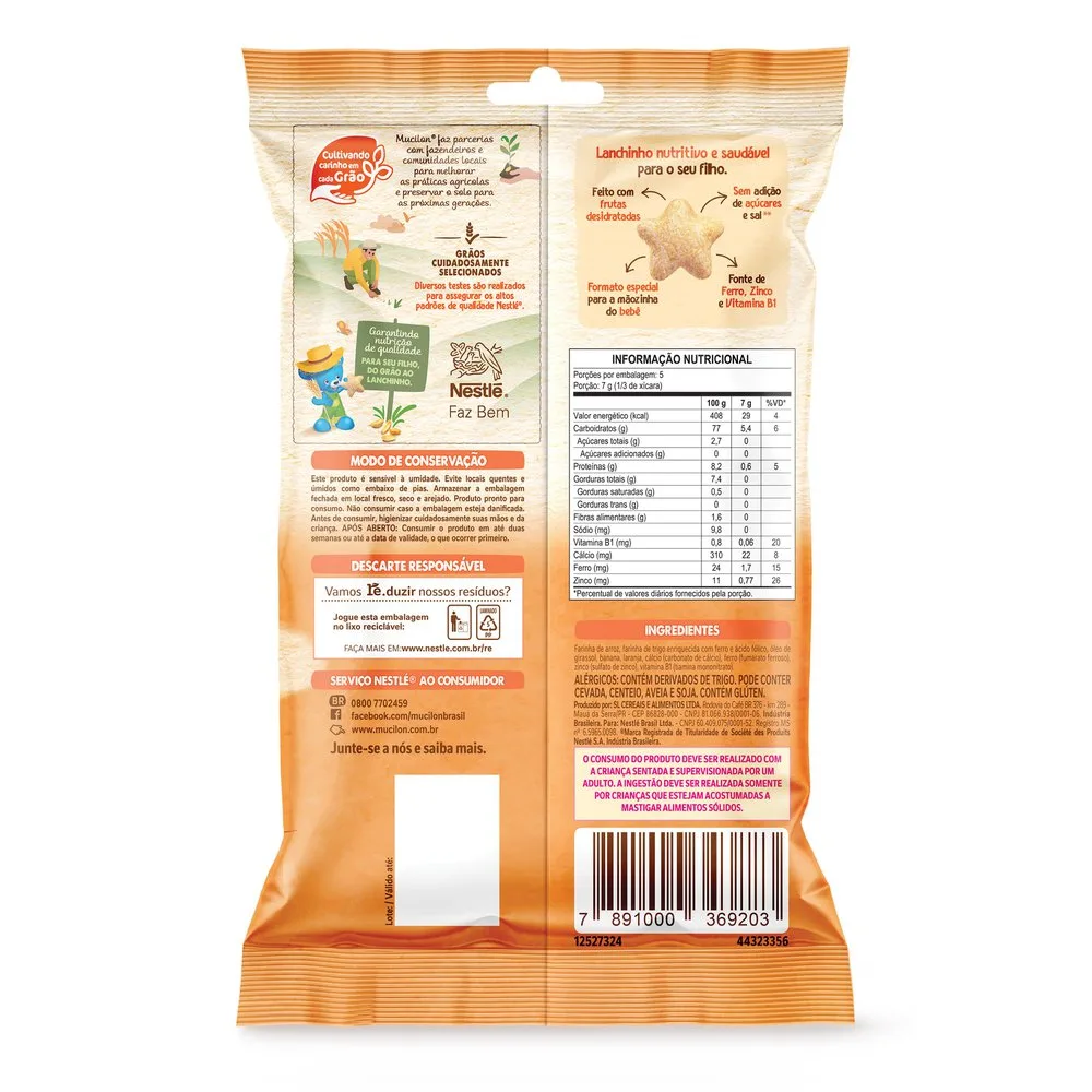 Snack Infantil Mucilon Meu Primeiro Lanchinho Sabor Laranja e Banana 35g