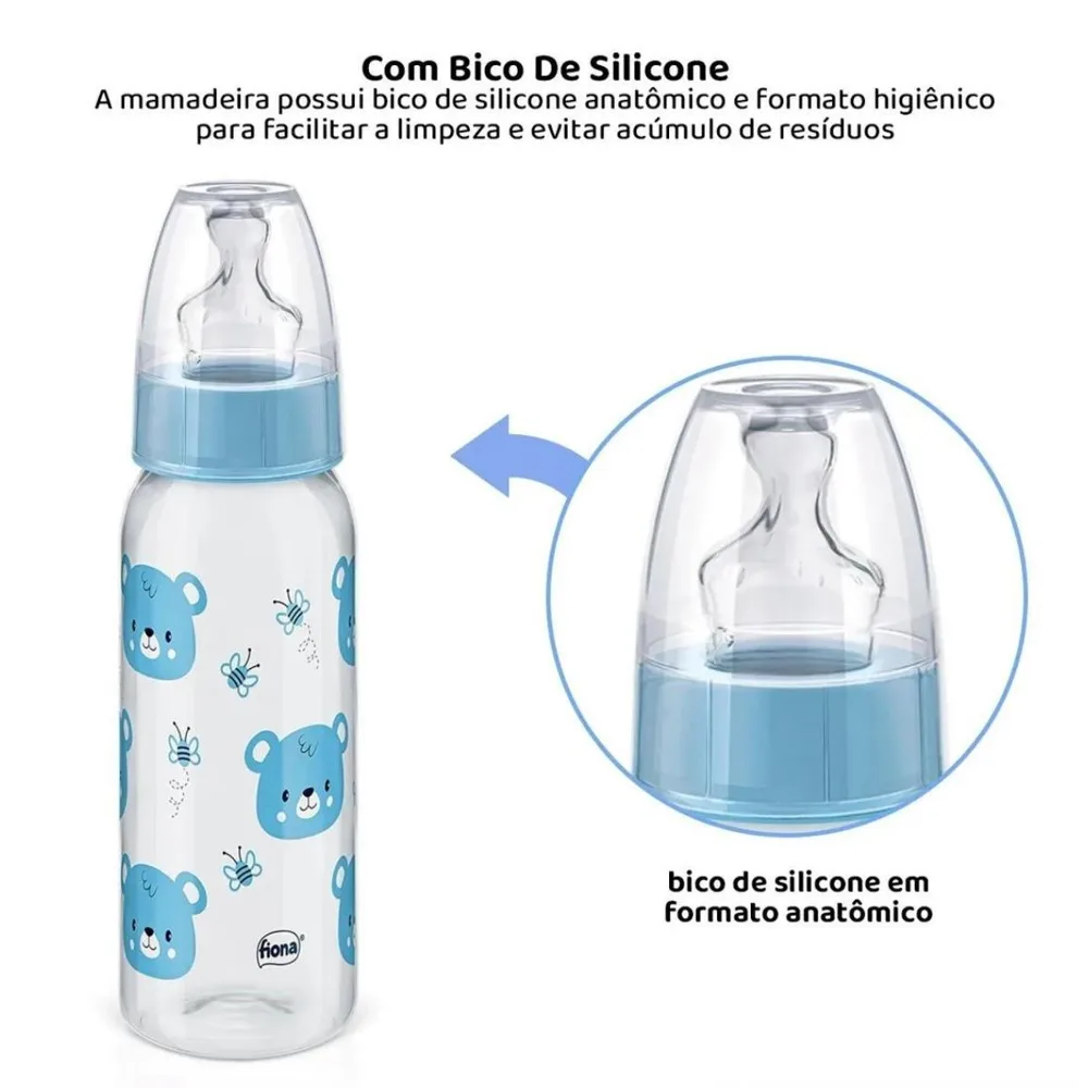 Mamadeira Fiona Desenhos Anatômica +6 meses Sem BPA Azul Tamanho 2 240ml 1 Unidade