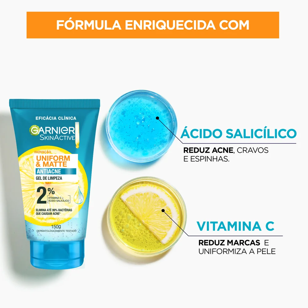Gel de Limpeza Facial Garnier Uniform & Matte Antiacne 150g