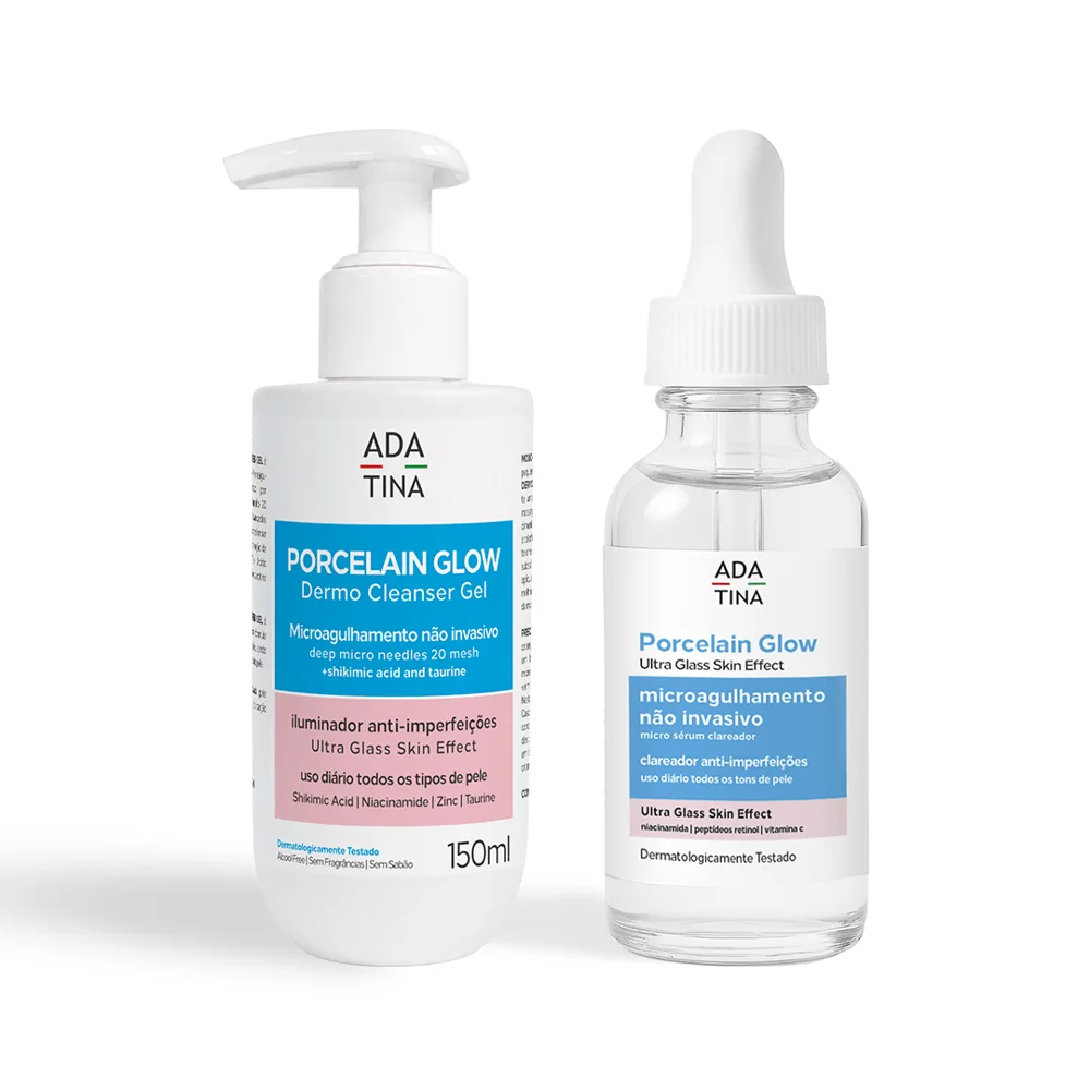 Kit Porcelain Glow Glass Skin Gel Cleanser 150ml Sérum 30ml Ada Tina