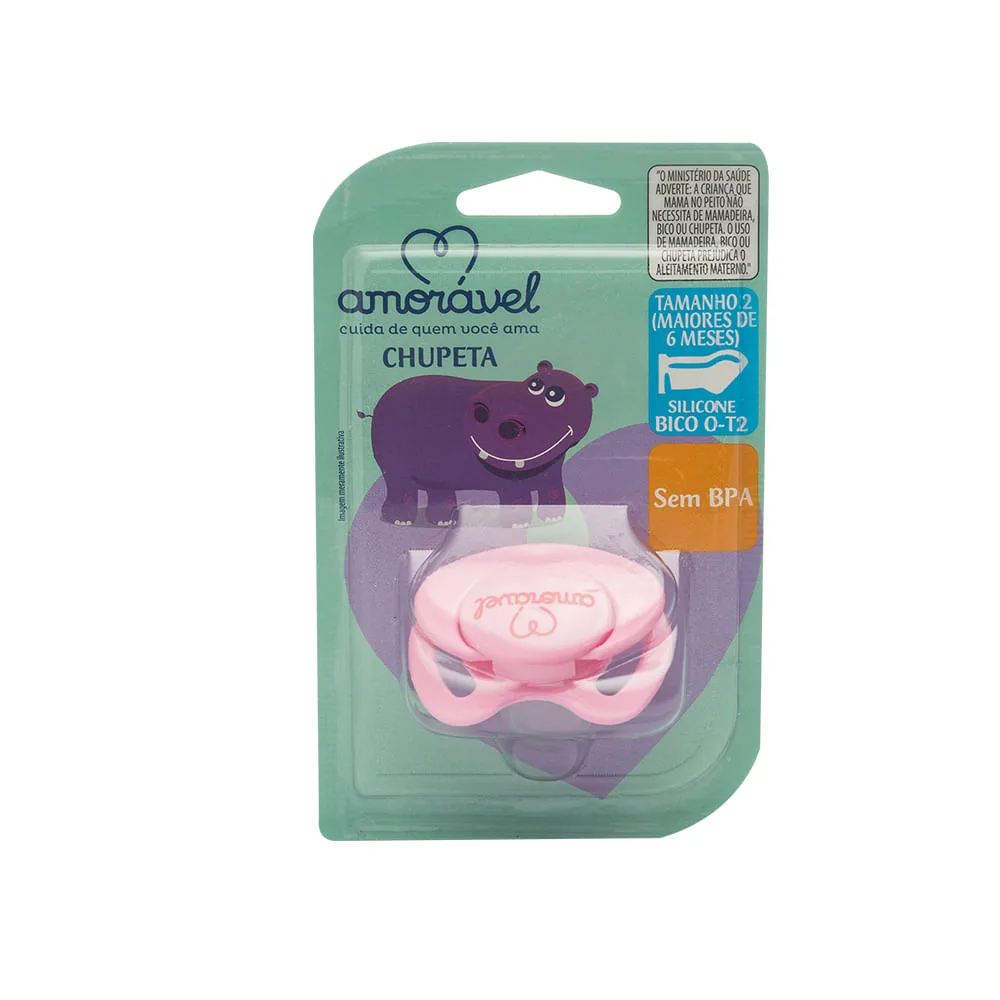 Chupeta Amorável Silicone Ortodôntico Rosa A Partir De 6 Meses