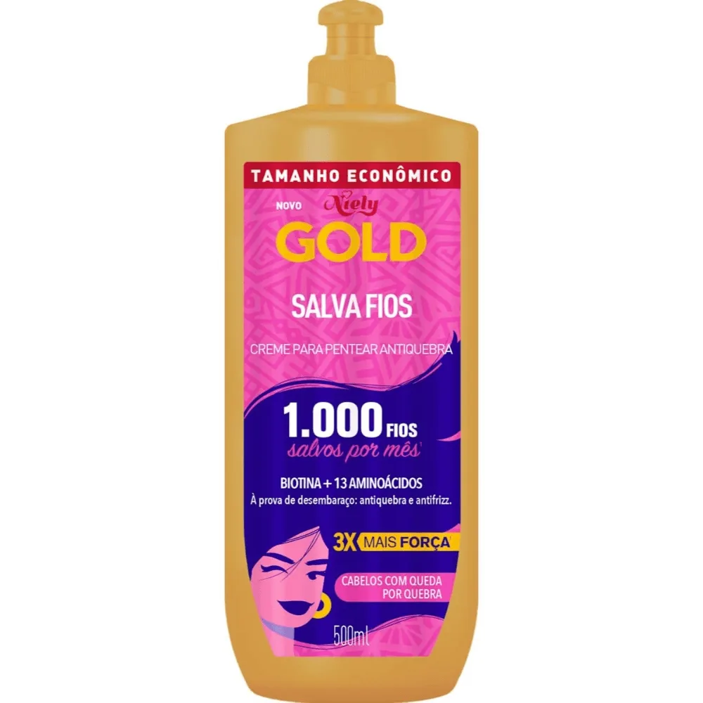 Creme de Pentear Niely Gold Salva Fios Antiquebra Biotina e 13 Aminoácidos 500ml