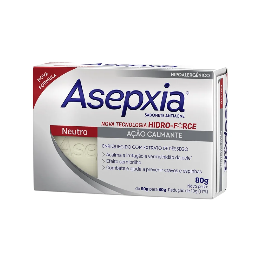 Asepxia Sabonete Barra Neutro Ação Calmate, Extrato De Pêssego E Ácido Salicílico 2 %, Pele Sensível Ou Reativa, 80g