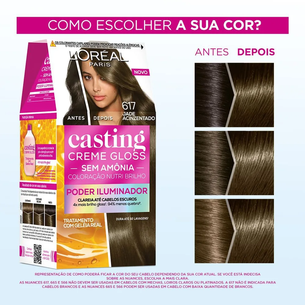 Tinta De Cabelo Casting Creme Gloss De L’oréal Paris 617 jade Acinzentado 246g