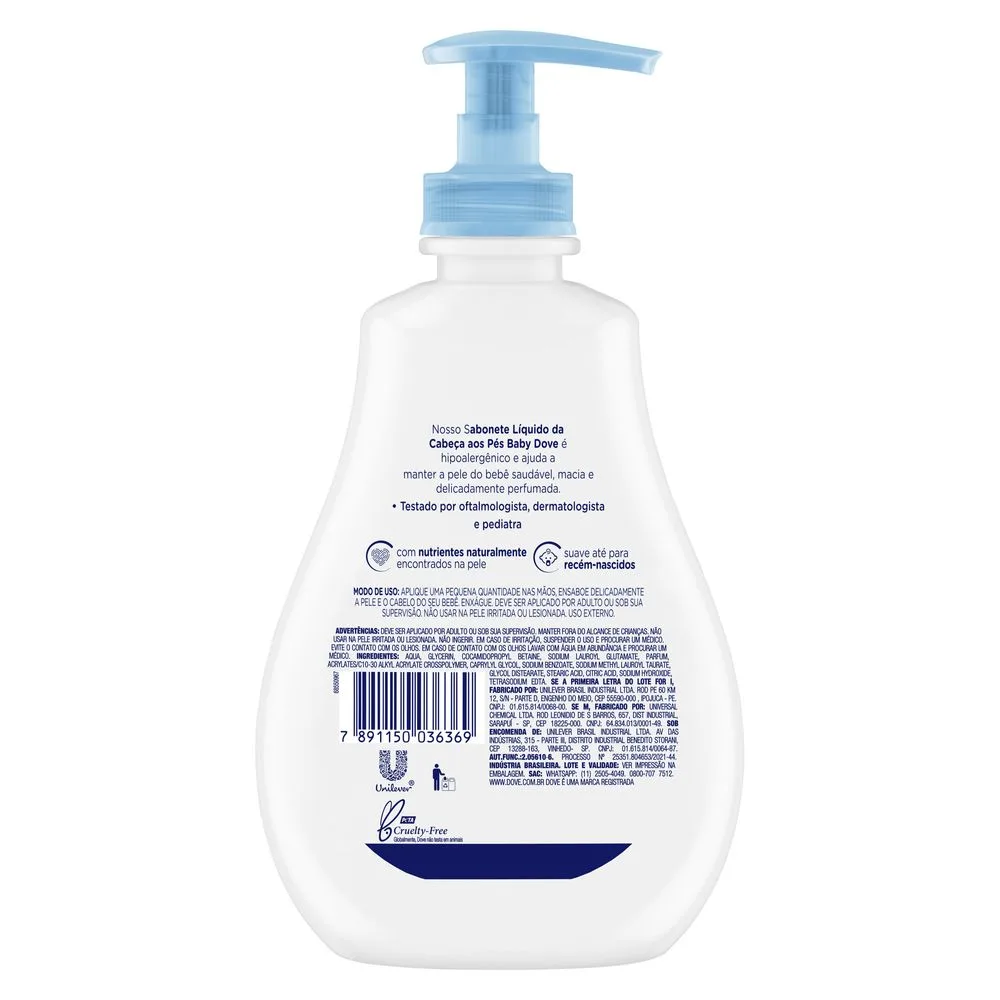 Sabonete Líquido Infantil Baby Dove Hidratação Enriquecida da Cabeça aos Pés 400ml