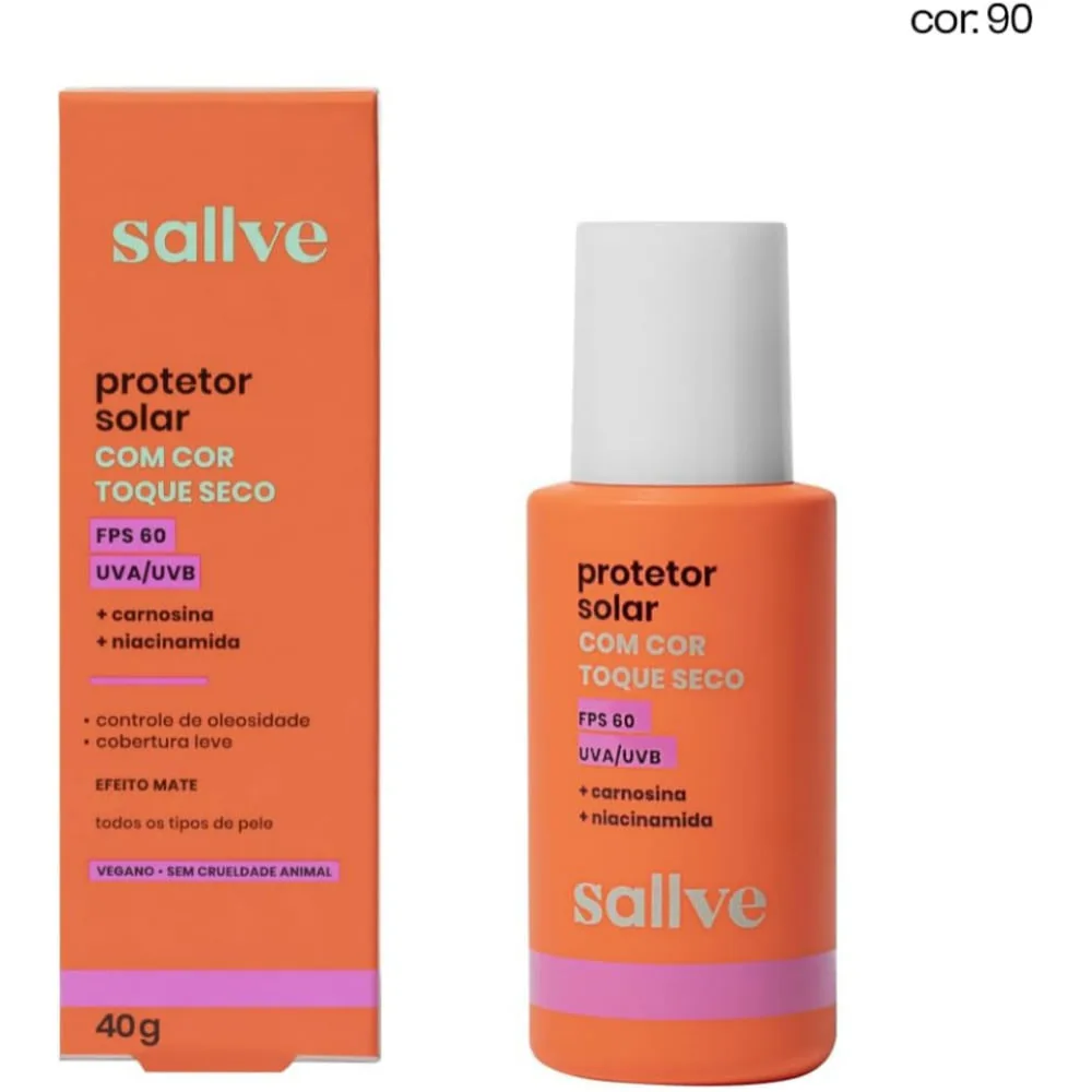 Protetor Solar Facial Sallve Toque Seco FPS60 Carnosina + Niacinamida Cor 90 40g