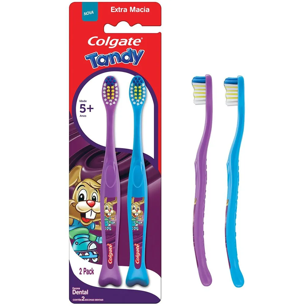 Escova Dental Infantil Colgate Tandy Cerdas Extra Macias +5 anos 2 Unidades