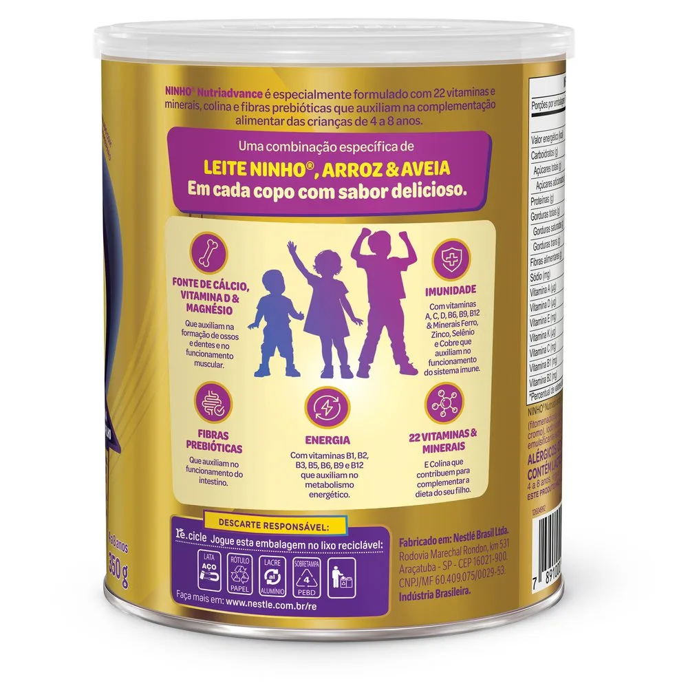 Suplemento Alimentar Infantil Ninho Nutriadvance de 4 a 8 anos Sabor Baunilha 350g