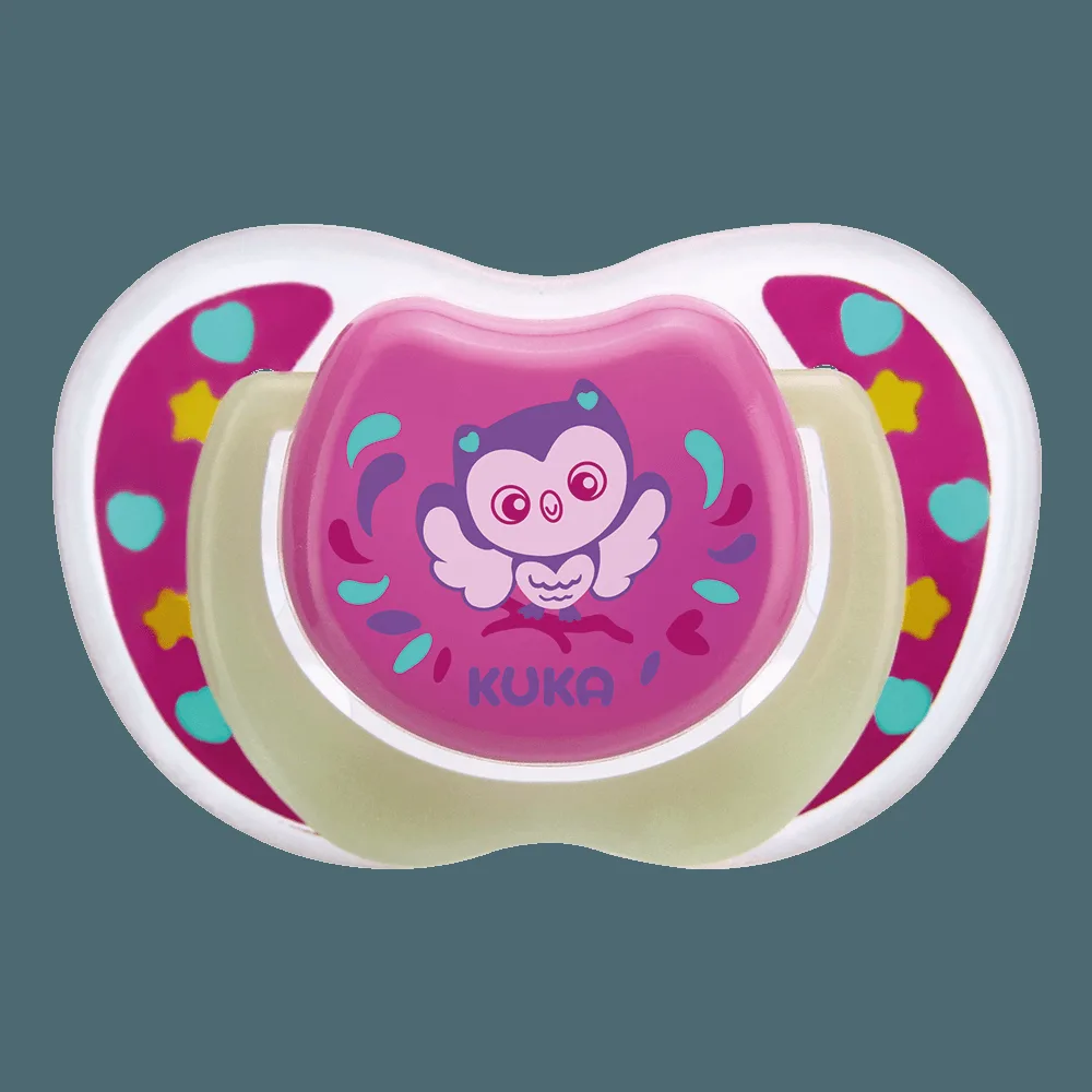 Chupeta Kuka Lumina Ortodôntica +6 meses Brilha no Escuro Silicone Rosa Tamanho 2 1 Unidade