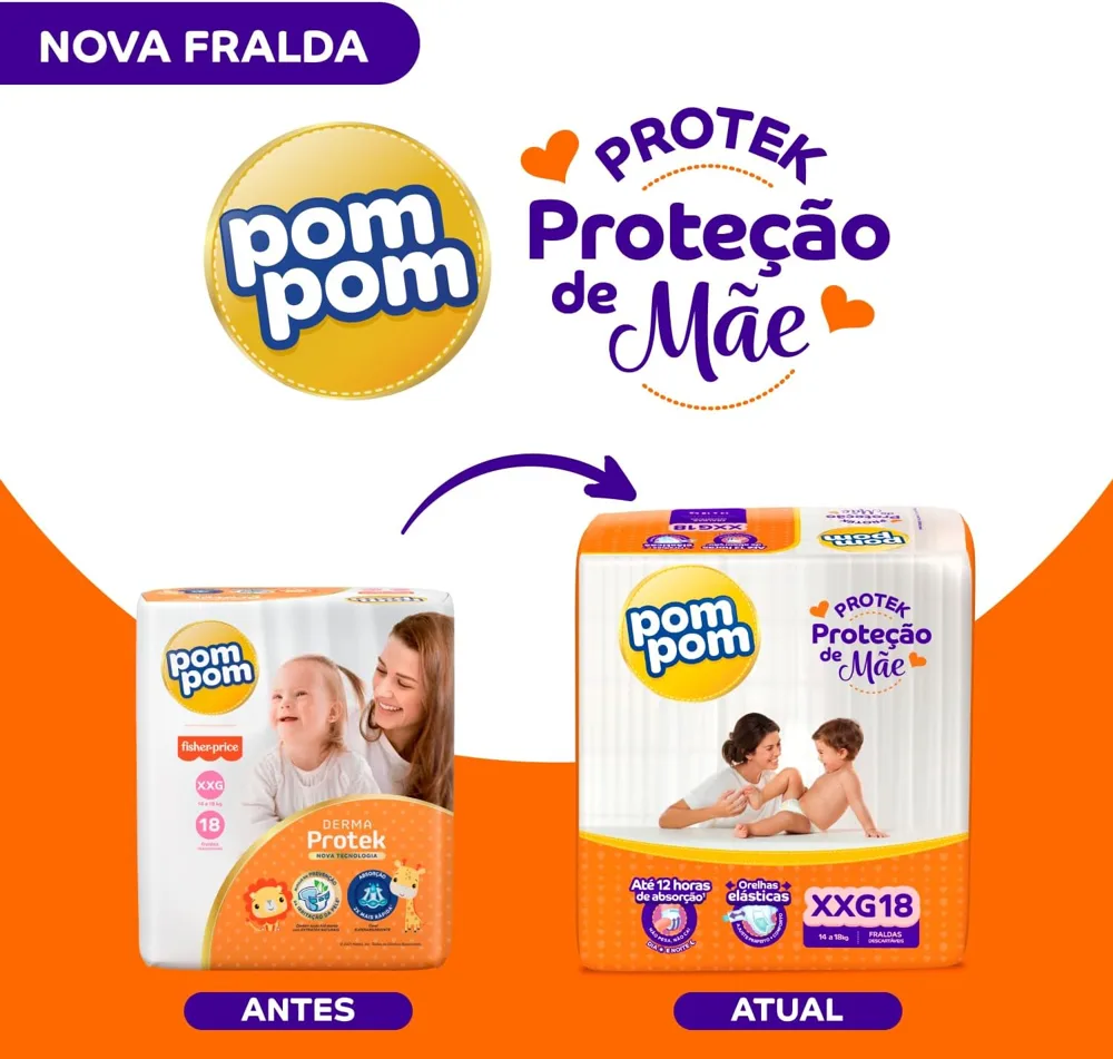 Fralda Pom Pom Protek Proteção de Mãe XG 20 Unidades