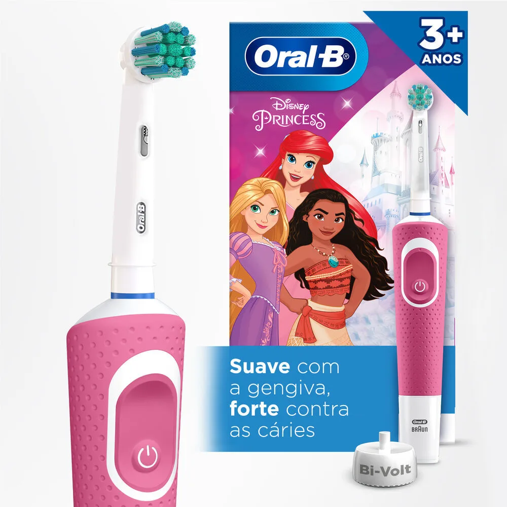 Escova Dental Elétrica Infantil Oral-B Vitality Kids Disney Princesas Cerdas Extra Macias +3 anos 1 Unidade Bivolt