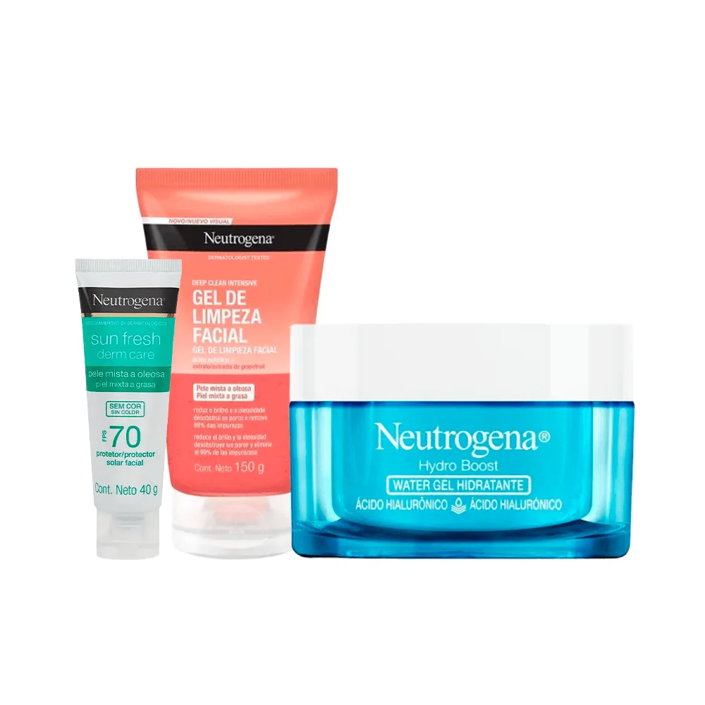 Kit Neutrogena Sabonete em Gel Facial Grapefruit 150g + Hidratante Facial 50g + Protetor Solar Sun Fresh Sem Cor Fps70 40g