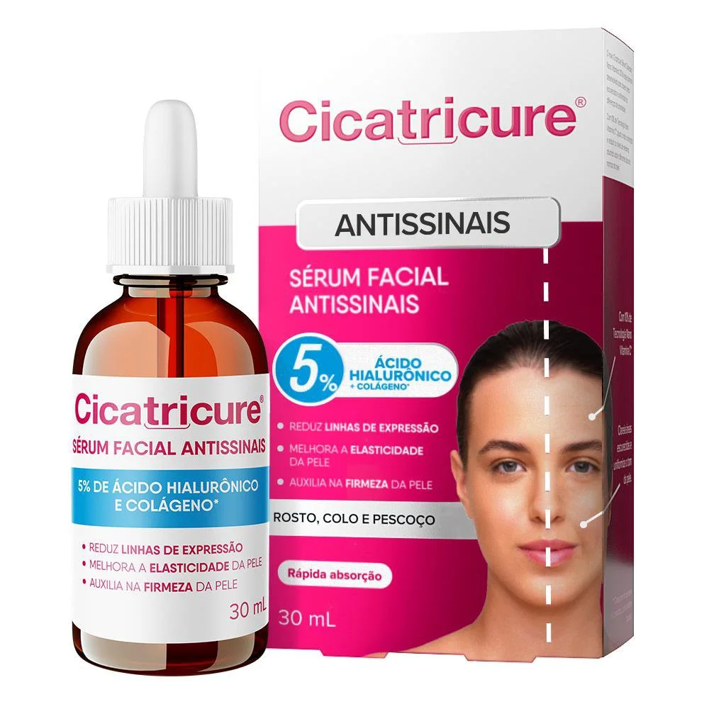 Sérum Facial Cicatricure Antissinais com Ácido Hialurônico e Colágeno 30ml