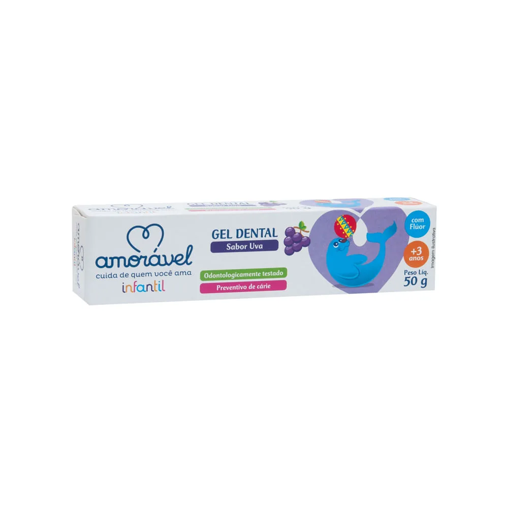 Gel Dental Infantil Amorável Sabor Uva Com Flúor 50g