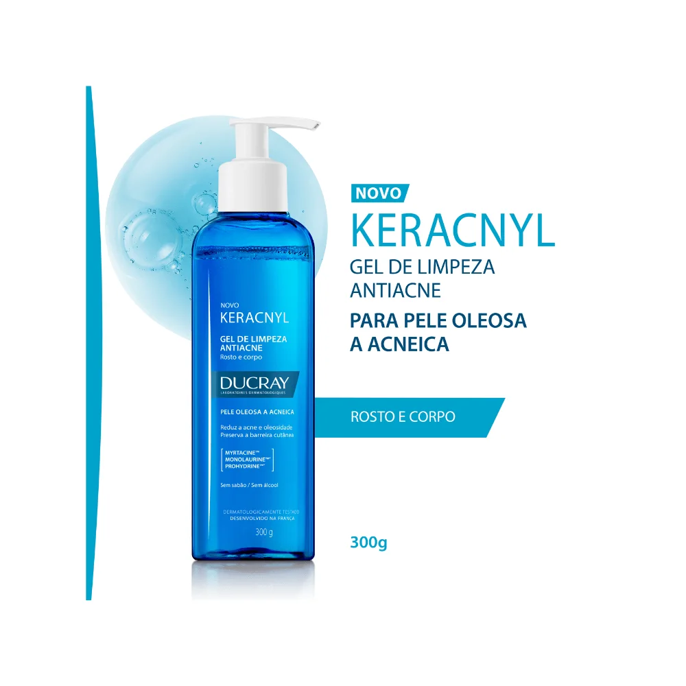 Gel de Limpeza Ducray Keracnyl Antiacne para Corpo e Rosto 300g