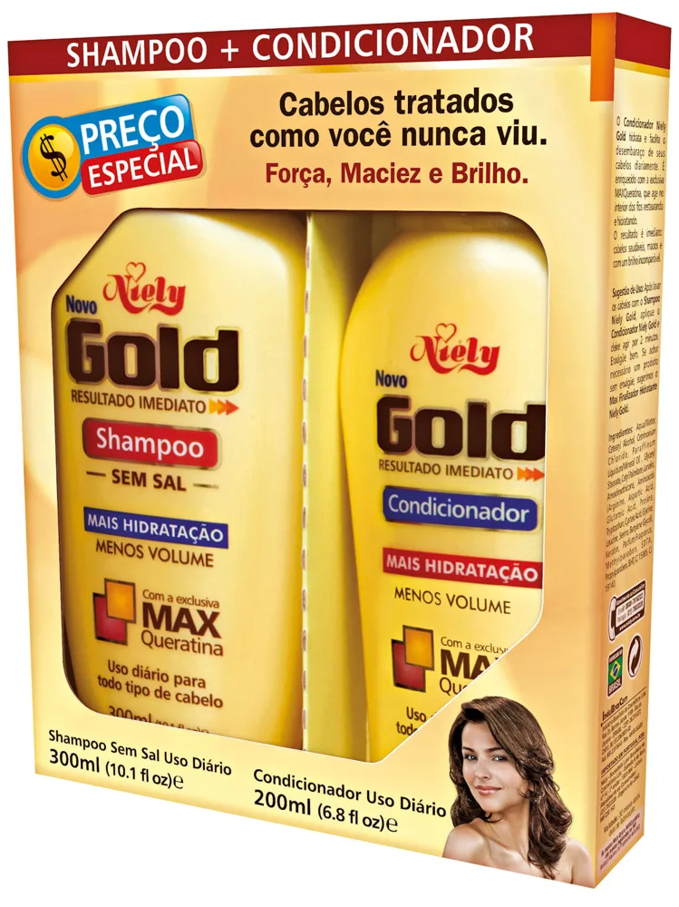 Kit Shampoo Niely Gold Reconstrução Potente 275ml 1 Unidade + Condicionador Niely Gold Reconstrução Potente 175ml 1 Unidade
