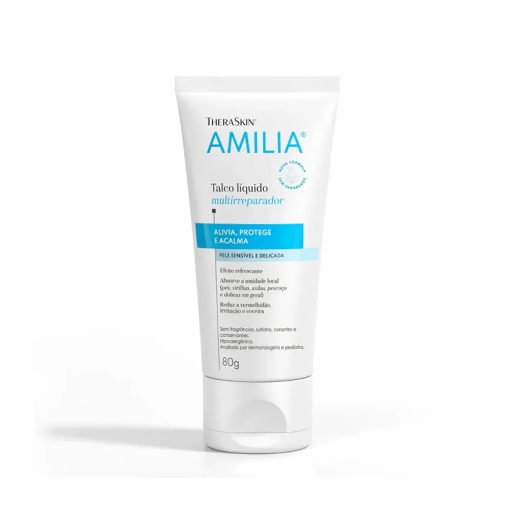 Talco Líquido Infantil Amilia Hipoalergênico Sem Perfume 80g