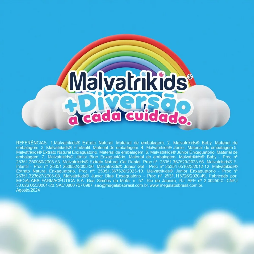 Gel Dental Infantil Malvatrikids Extrato Natural Anticáries Flúor Xilitol Sabor Morango 70g