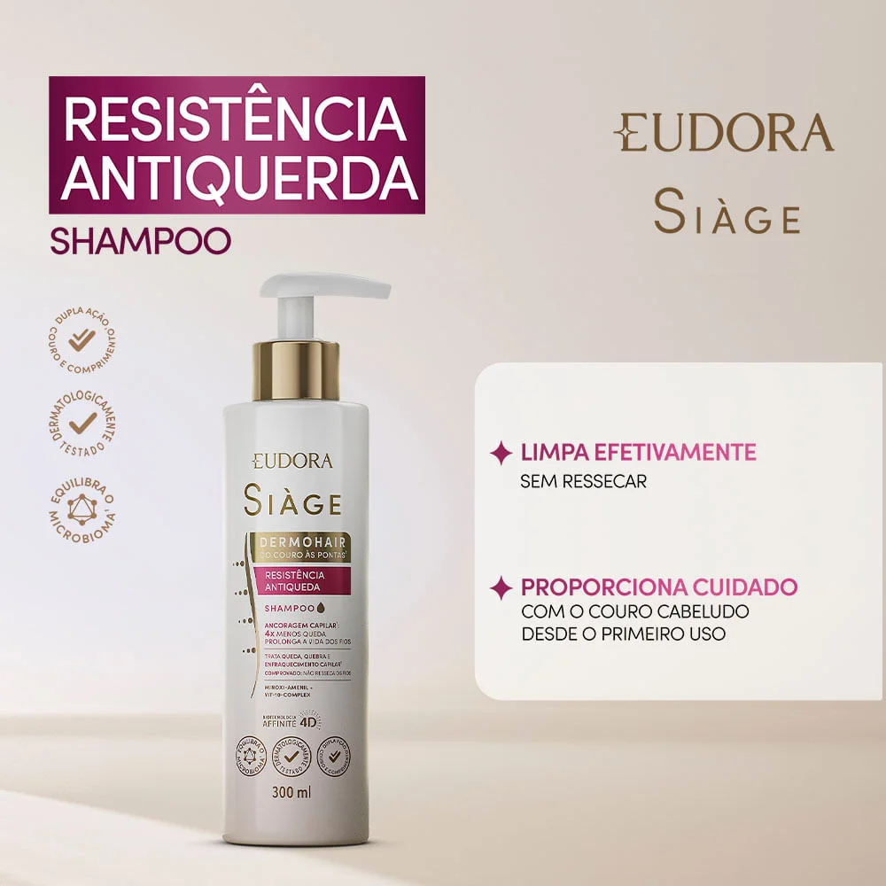 Shampoo Eudora Siàge DermoHair Resistência Antiqueda 300ml
