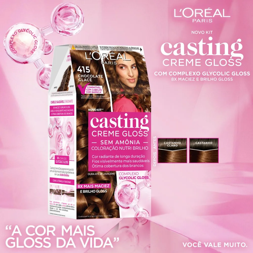 Tinta De Cabelo Casting Creme Gloss De L’oréal Paris 415 Chocolate Glacê 246g