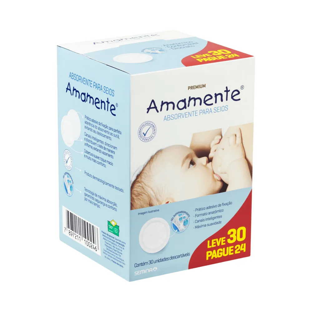 Absorvente para Seios Amamente Descartável Leve 30 Pague 24 30 Unidades