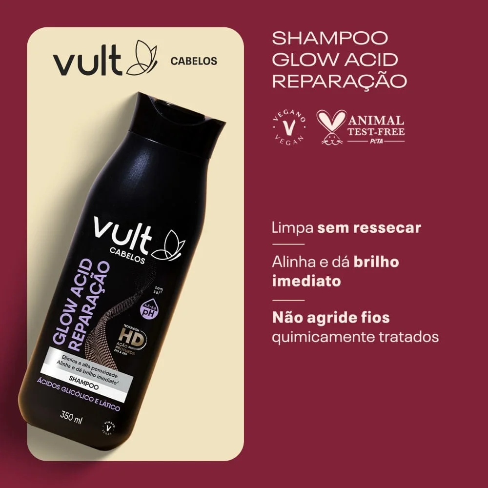 Shampoo Vult Cabelos Glow Acid Reparação 350ml