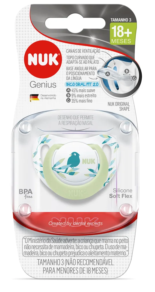 Chupeta NUK Genius Oral Fit +18 meses Soft Flex Silicone Rosa Tamanho 3 1 Unidade