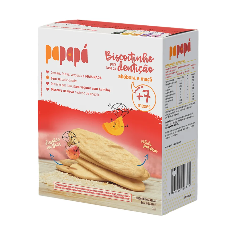 Biscoito Infantil Papapá Sabor Abóbora e Maçã +7 Meses 36g