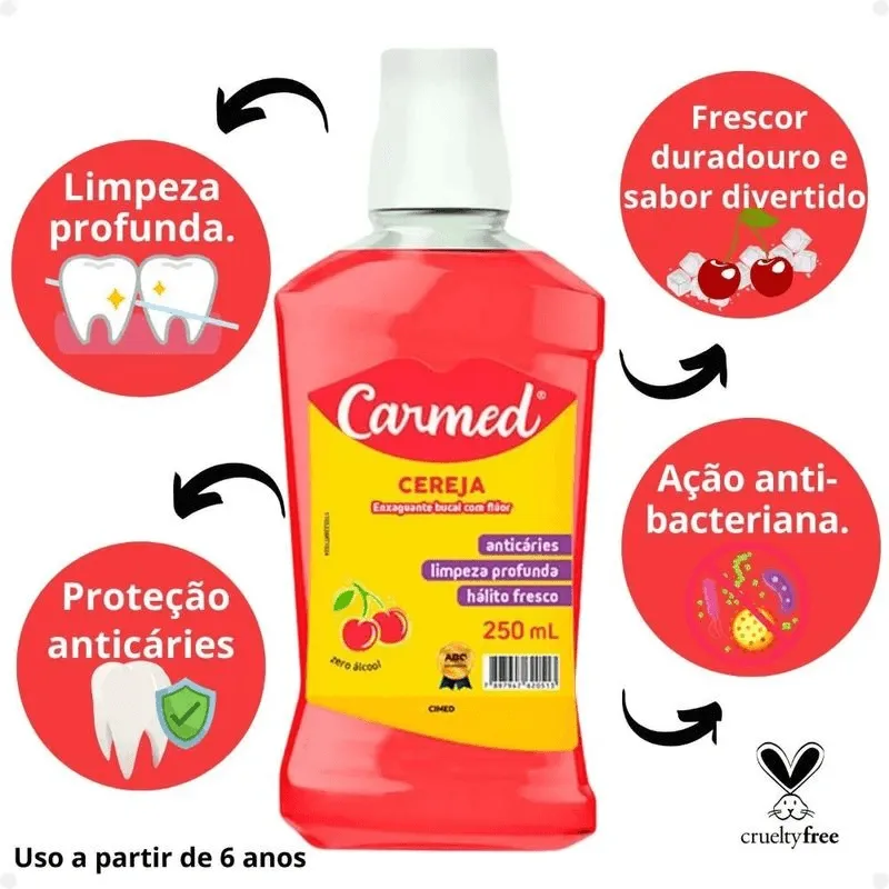 Enxaguante Bucal Carmed com Flúor Sabor Cereja 250ml
