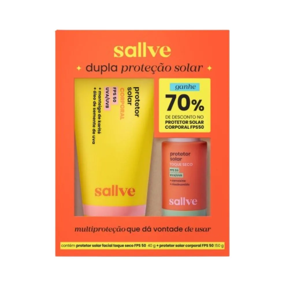 Kit Protetor Solar Sallve Corporal FPS50 Toque Seco 150g 1 Uni + Protetor Solar Facial Toque Seco FPS50 Efeito Matte com Niacinamida 40g 1 uni
