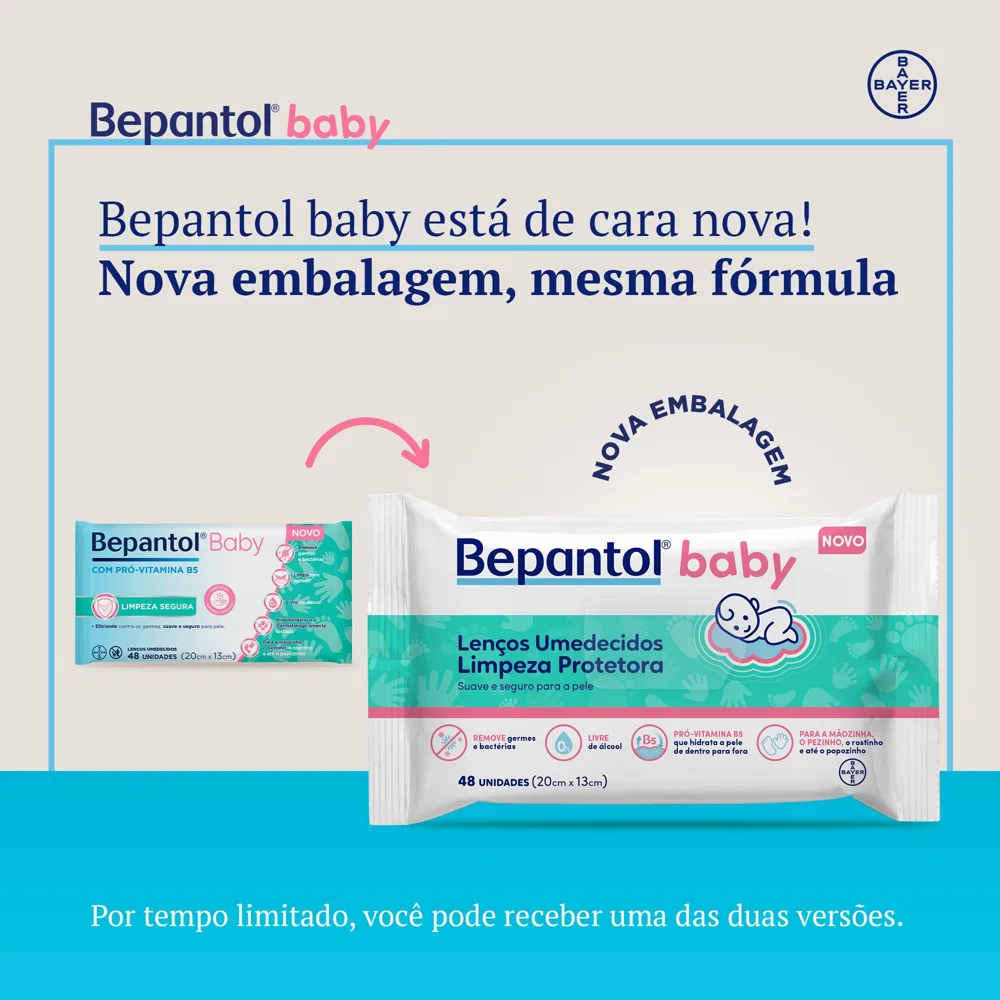 Lenços Umedecidos Bepantol Baby Limpeza Protetora Antibac 48 Unidades