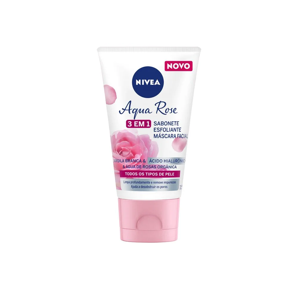 Sabonete Facial Nivea Aqua Rose 3 em 1 Argila e Ácido Hialurônico 150ml