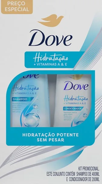 Kit Shampoo Dove Hidratação + Vitaminas A & E 400ml 1 Unidade + Condicionador Dove Hidratação + Vitaminas A & E 200ml 1 Unidade