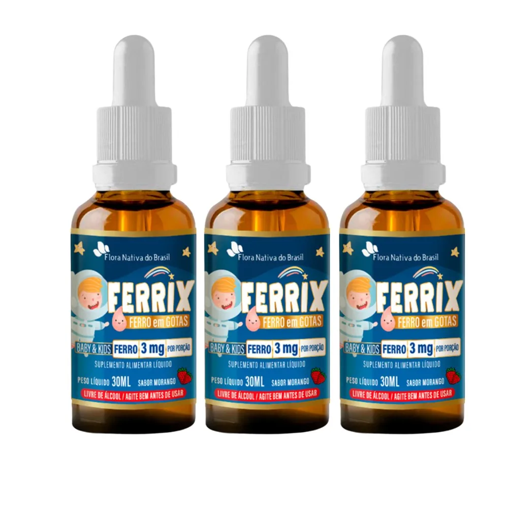 3x Ferrix Ferro em Gotas Baby & Kids - 3mg por Porção - 30ml
