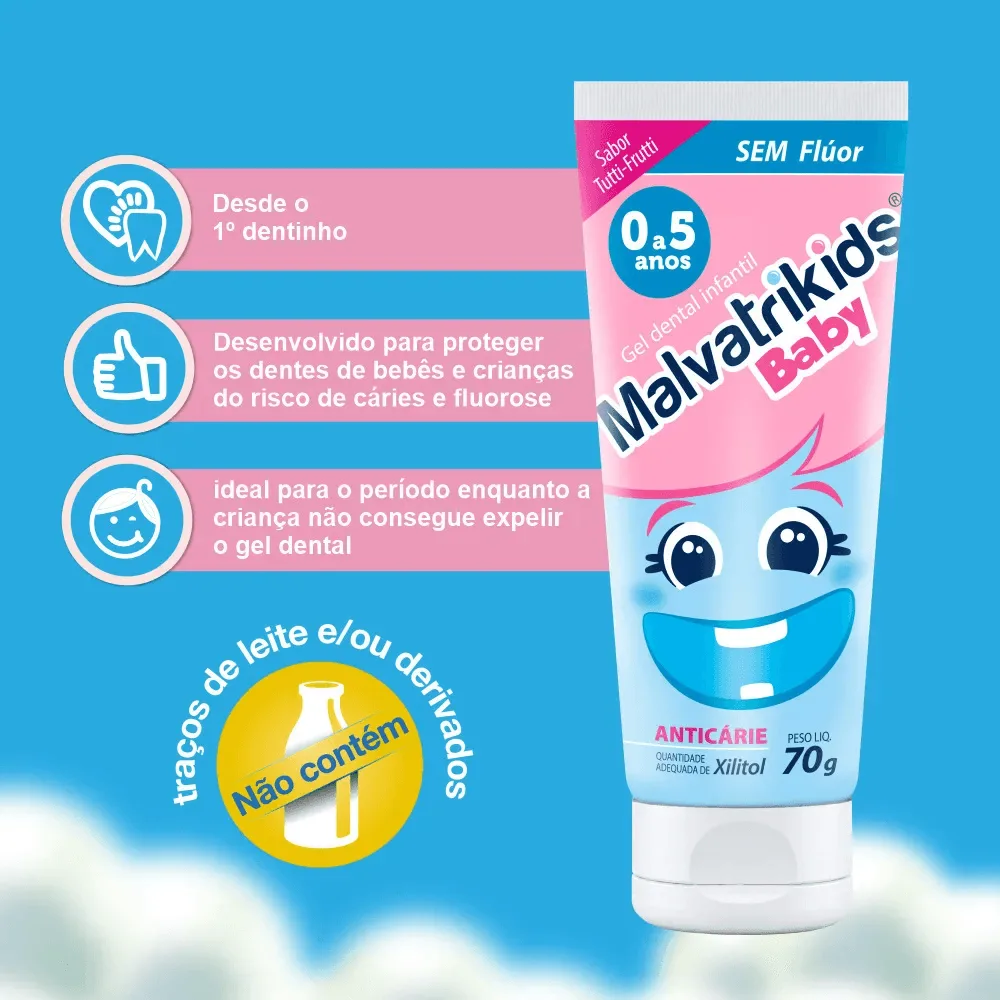 Kit Gel Dental Infantil Malvatrikids Baby Anticáries 70g 3 Unidades Leve 3 Pague 2