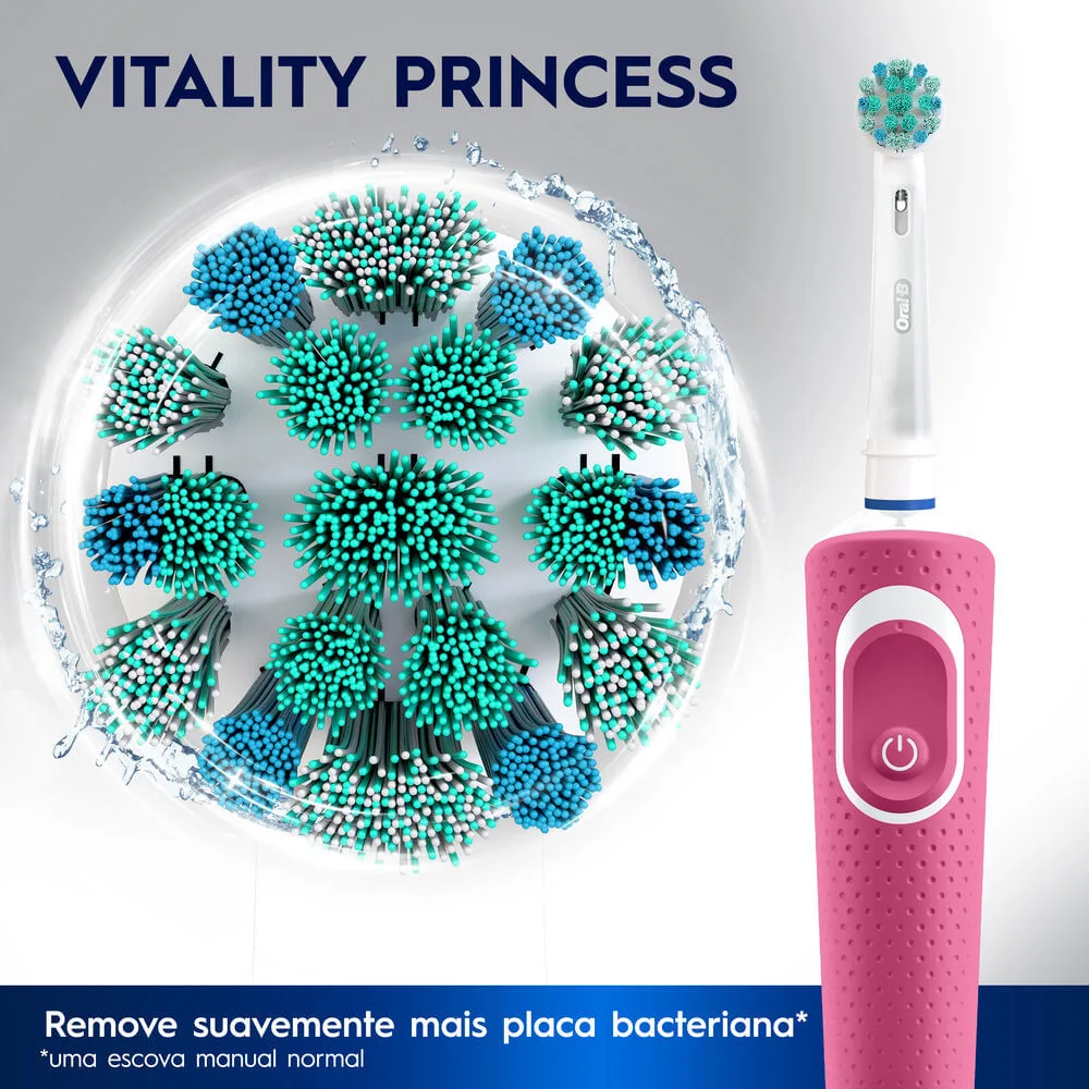 Escova Dental Elétrica Infantil Oral-B Vitality Kids Disney Princesas Cerdas Extra Macias +3 anos 1 Unidade Bivolt