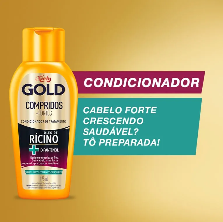 Kit Shampoo Niely Gold Compridos e Fortes 275ml 1 Uni + Condicionador Niely Gold Compridos e Fortes 175ml 1 Uni