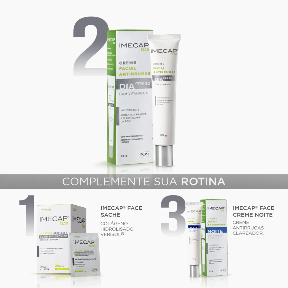 Creme Facial Imecap Face Dia Antirrugas com Ácido Hialurônico e Vitamina C FPS 30 35g