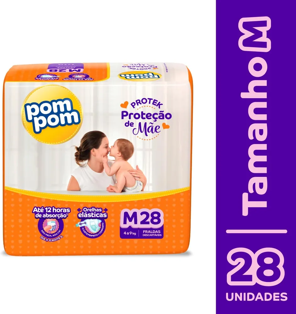 Fralda Pom Pom Protek Proteção de Mãe M 28 Unidades