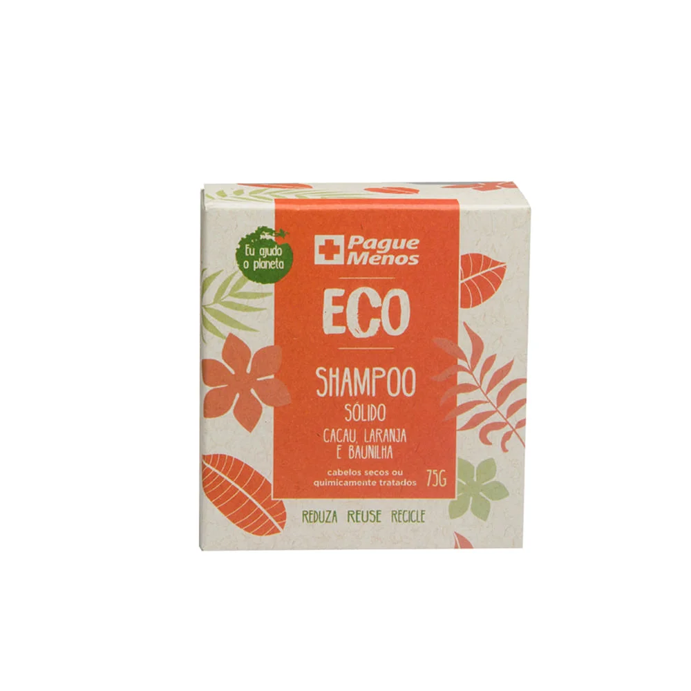 Shampoo Pague Menos Eco Sólido Cacau, Laranja, Baunilha E Gerânio Cabelos Secos Ou Quimicamente Tratados 75g
