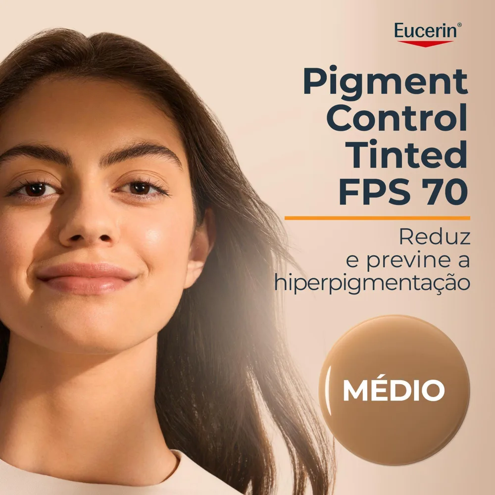 Protetor Solar Facial Eucerin Sun Pigment Control Tinted FPS70 Gel Creme Tom Médio 50ml