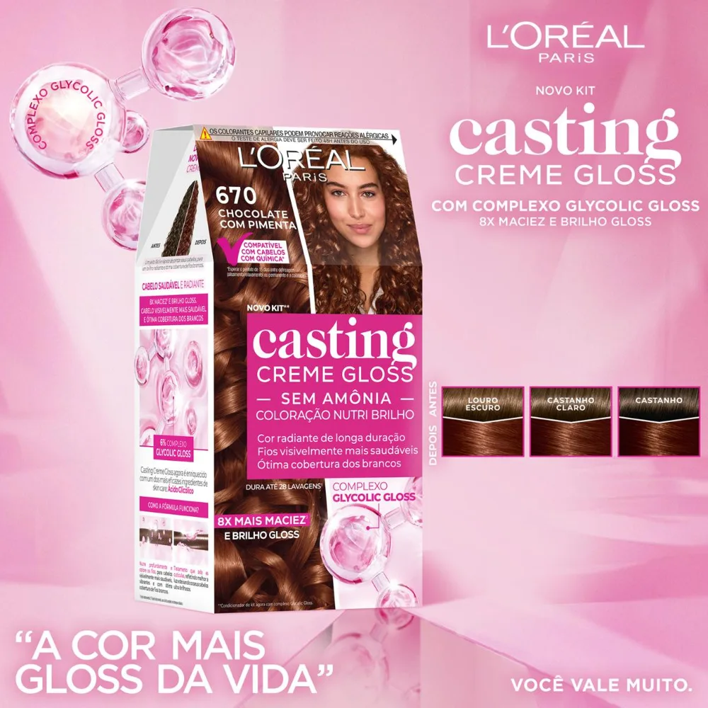 Tinta De Cabelo Casting Creme Gloss De L’oréal Paris 670 Chocolate Com Pimenta 246g