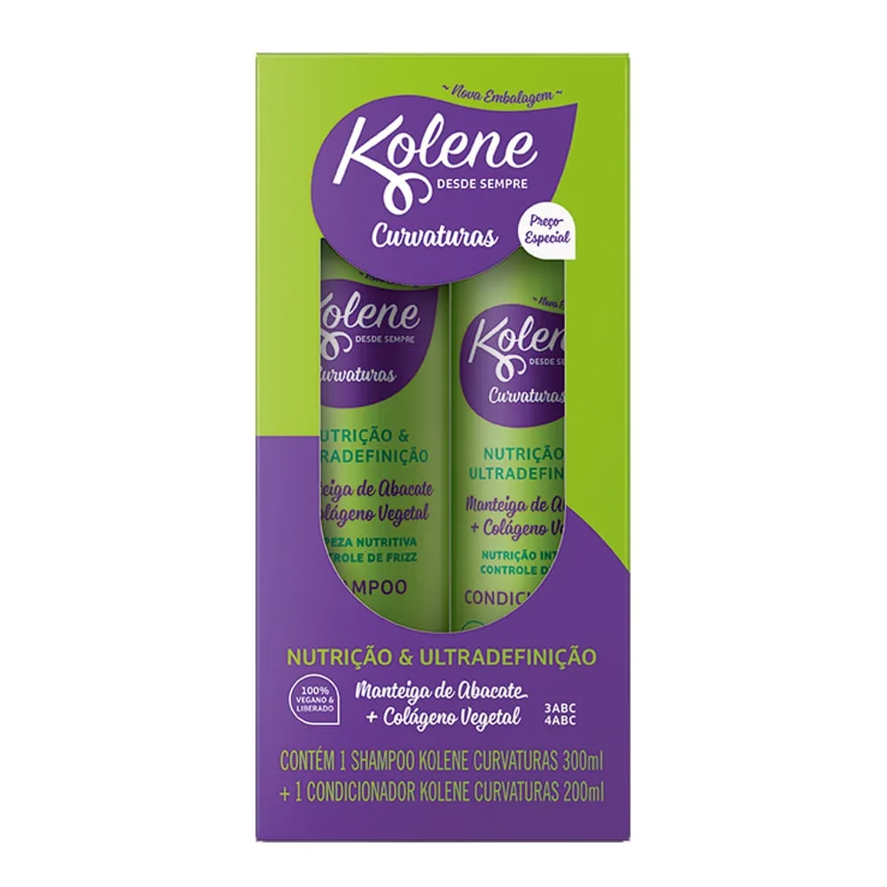Kit Shampoo Kolene Curvaturas Nutrição & Ultradefinição 300ml 1 Unidade + Condicionador Kolene Curvaturas Nutrição & Ultradefinição 200ml 1 Unidade