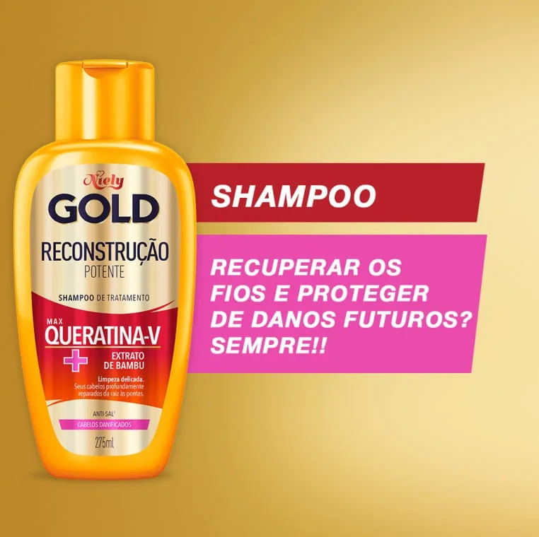 Kit Shampoo Niely Gold Reconstrução Potente 275ml 1 Unidade + Condicionador Niely Gold Reconstrução Potente 175ml 1 Unidade
