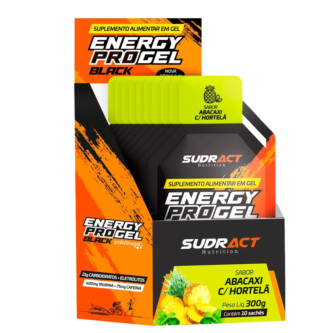 Energy Pro Gel Black Display 10 Sachês 300g - Abacaxi com Hortelã