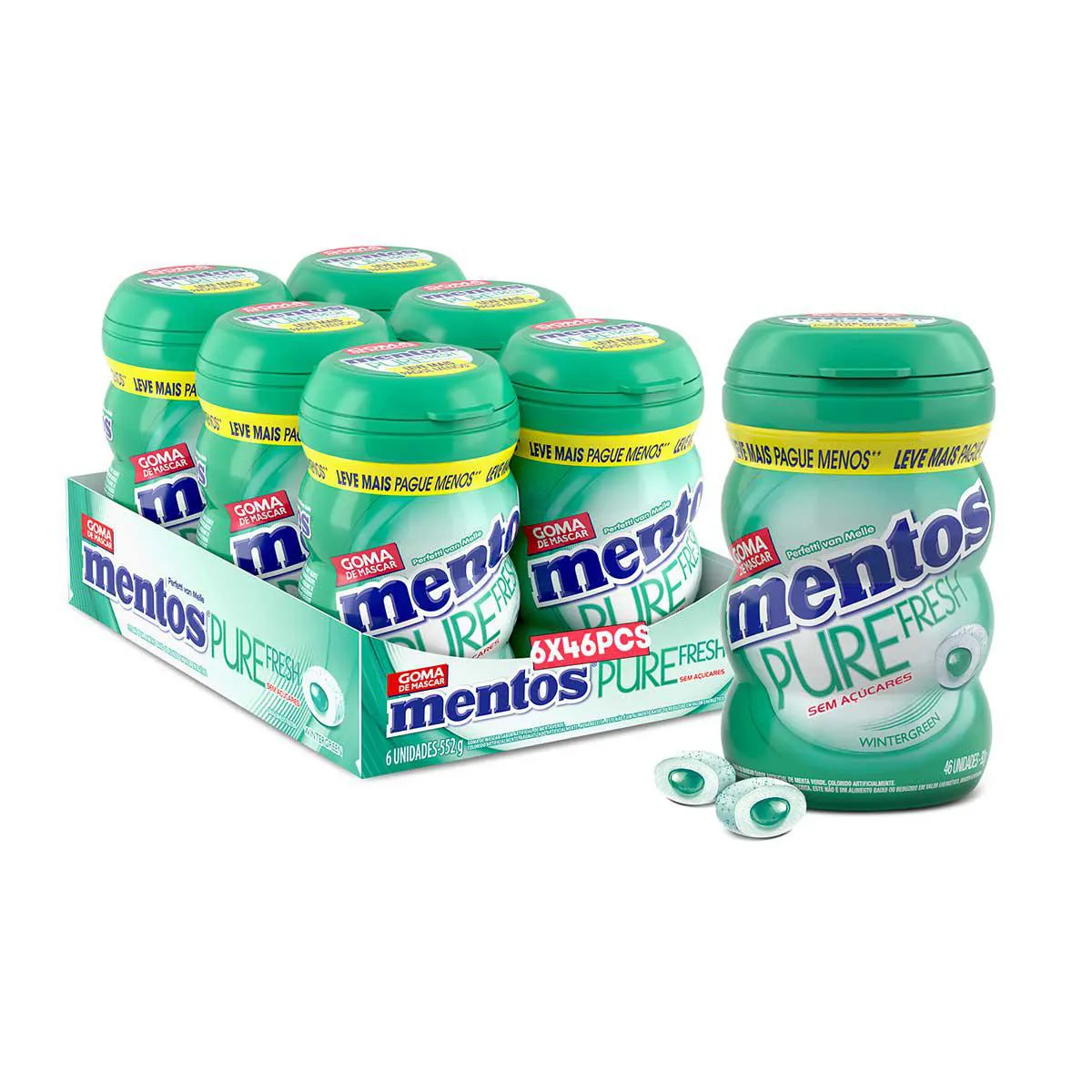 Mentos Pure Fresh Chiclete Sem Açúcar Sabor Wintergreen com 46 unidades